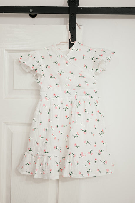 FLORAL MUSLIN CROSS ELASTIC DRESS FOR MINI's