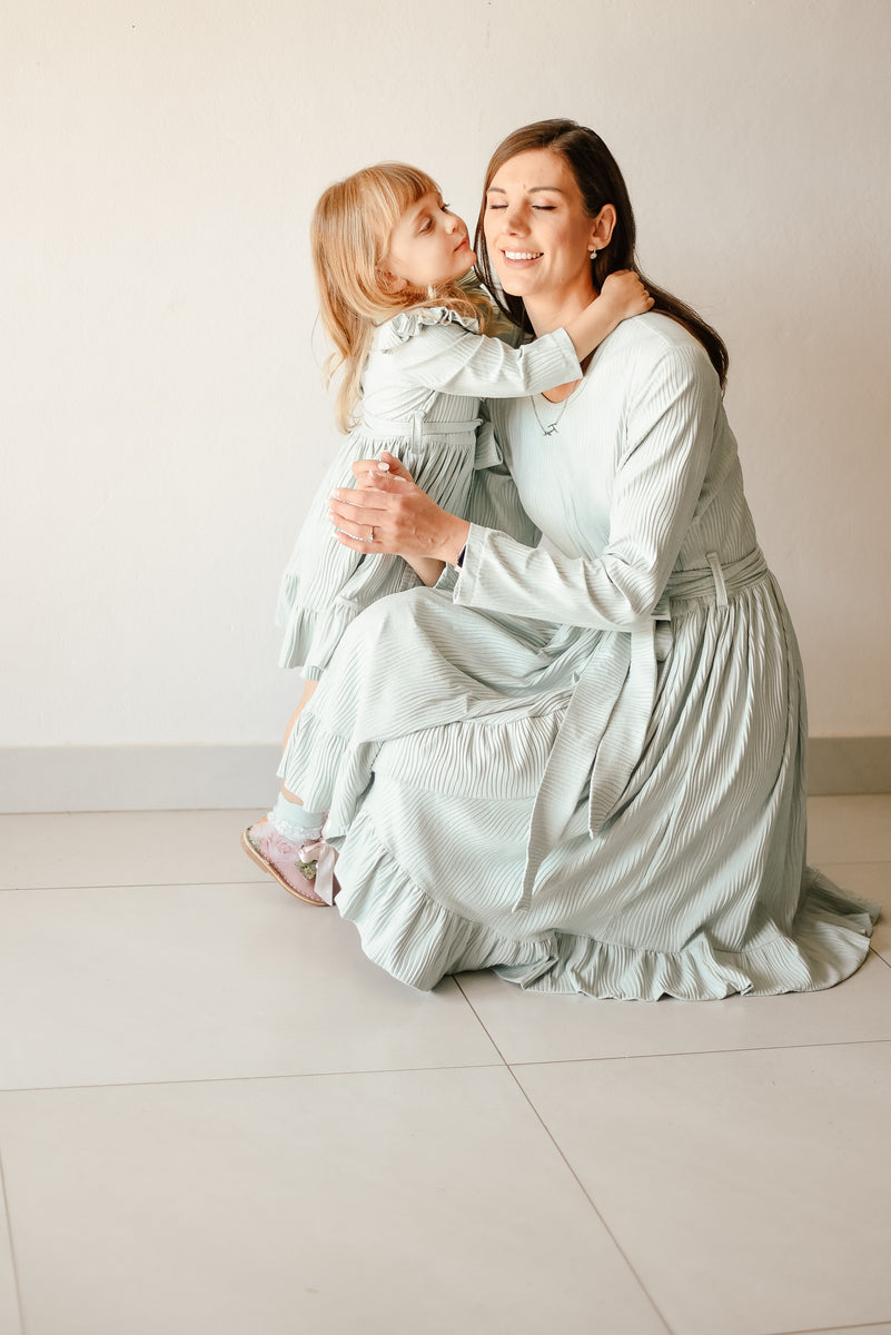 Mommy Long sleeve Pleated dress – Matching Me Clothing