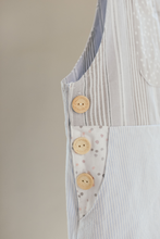 Load image into Gallery viewer, Light blue stripes bottom with dark grey stripes top and polka dot pocket on chest
