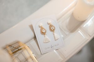 Nude floral tassel Clay Earrings
